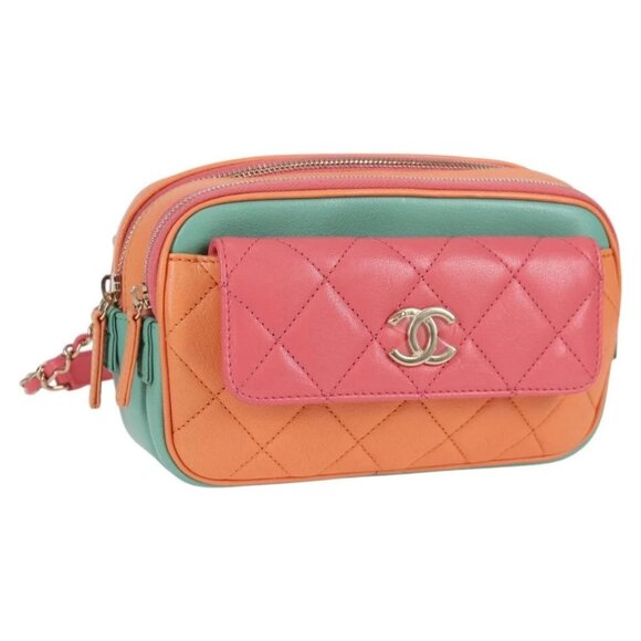 CHANEL Matelasse Chain Waist bag Leather Pink Gold CC Auth 125467SAM - Picture 1 of 16